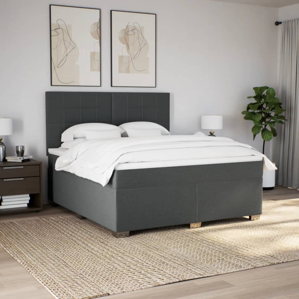 Κρεβάτι Boxspring με Στρώμα Σκούρο Γκρι 180x200 εκ Υφασμάτιν - Pakobazaar