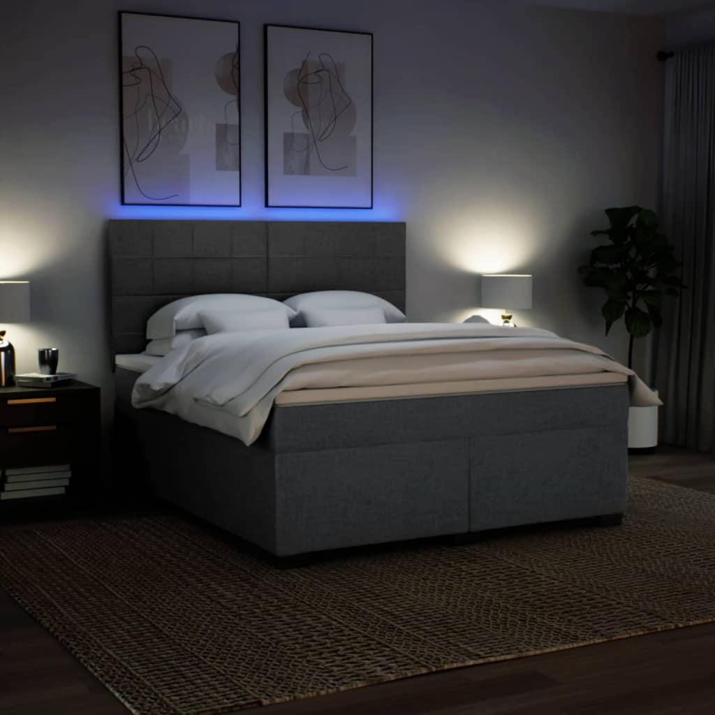 Κρεβάτι Boxspring με Στρώμα Σκούρο Γκρι 180x200 εκ Υφασμάτιν - Pakobazaar