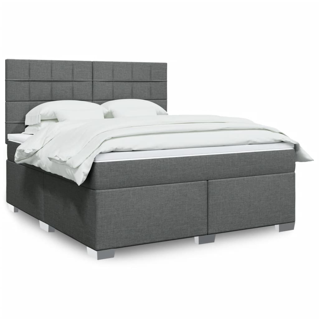 Κρεβάτι Boxspring με Στρώμα Σκούρο Γκρι 180x200 εκ Υφασμάτιν - Pakobazaar