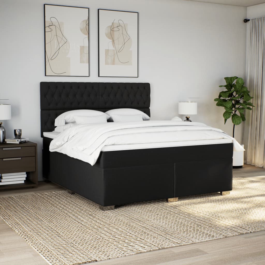 Κρεβάτι Boxspring με Στρώμα Μαύρο 180x200 εκ. Υφασμάτινο - Pakobazaar