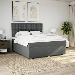 Κρεβάτι Boxspring με Στρώμα Σκούρο Γκρι 180x200 εκ Υφασμάτιν - Pakobazaar