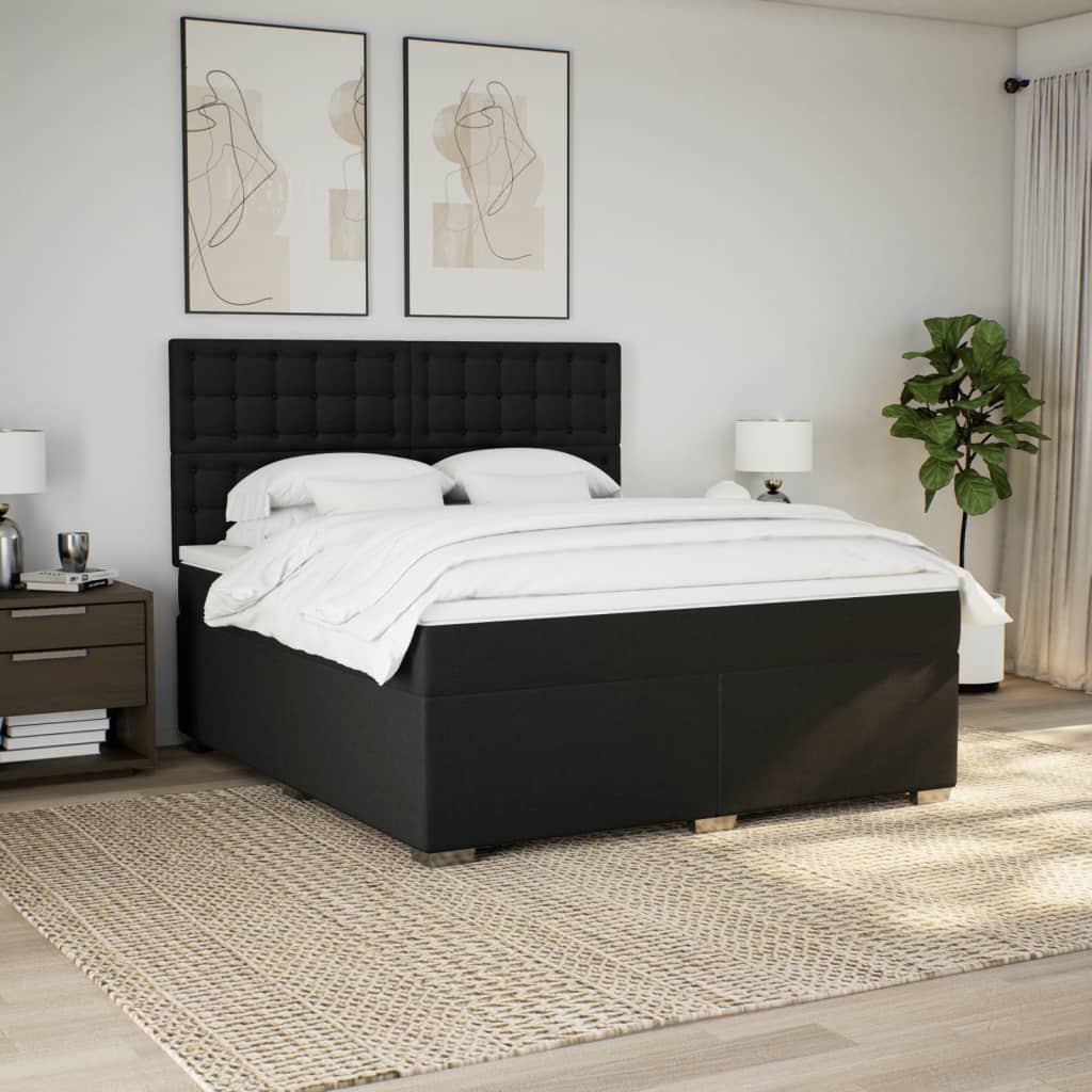 Κρεβάτι Boxspring με Στρώμα Μαύρο 180x200 εκ. Υφασμάτινο - Pakobazaar