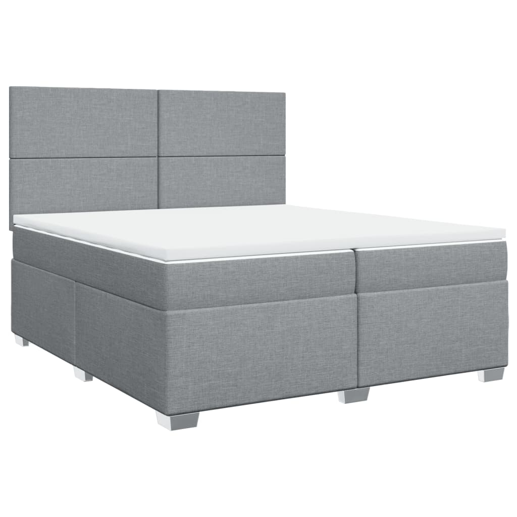 Κρεβάτι Boxspring με Στρώμα Ανοιχτό Γκρι 200x200 εκ. Υφασμάτινο - Pakobazaar