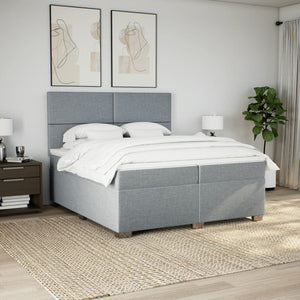 Κρεβάτι Boxspring με Στρώμα Ανοιχτό Γκρι 200x200 εκ. Υφασμάτινο - Pakobazaar