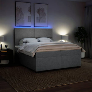 Κρεβάτι Boxspring με Στρώμα Ανοιχτό Γκρι 200x200 εκ. Υφασμάτινο - Pakobazaar
