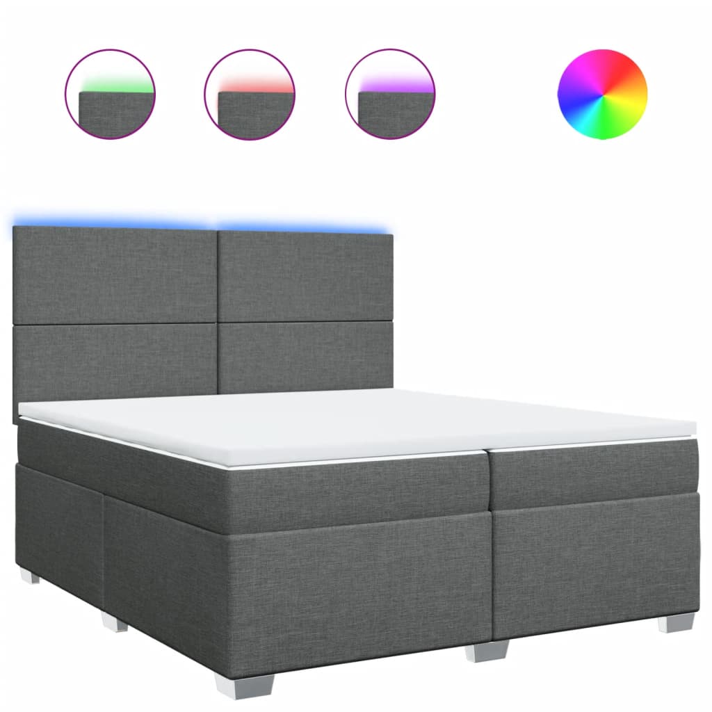Κρεβάτι Boxspring με Στρώμα Σκούρο Γκρι 200x200 εκ. Υφασμάτινο - Pakobazaar