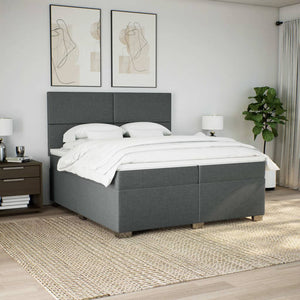 Κρεβάτι Boxspring με Στρώμα Σκούρο Γκρι 200x200 εκ. Υφασμάτινο - Pakobazaar