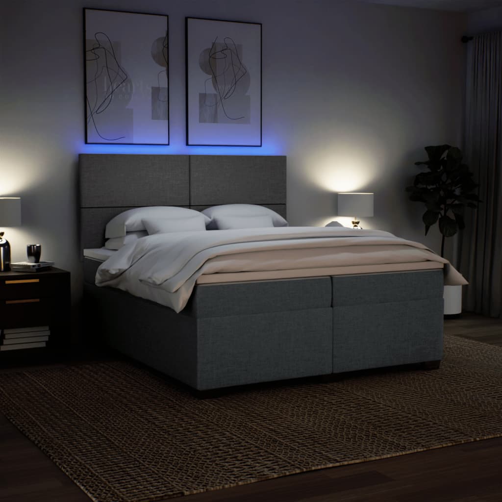 Κρεβάτι Boxspring με Στρώμα Σκούρο Γκρι 200x200 εκ. Υφασμάτινο - Pakobazaar