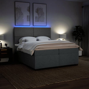 Κρεβάτι Boxspring με Στρώμα Σκούρο Γκρι 200x200 εκ. Υφασμάτινο - Pakobazaar