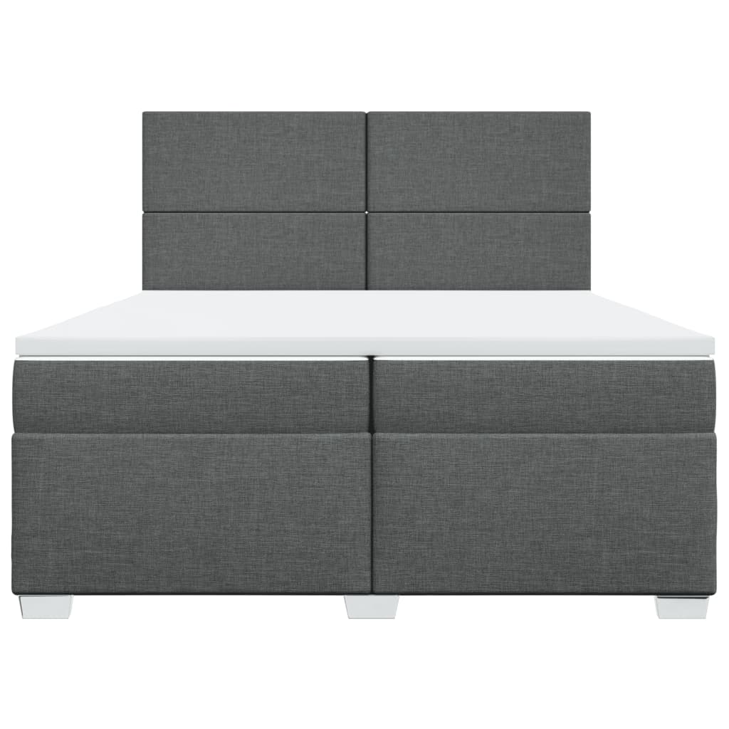 Κρεβάτι Boxspring με Στρώμα Σκούρο Γκρι 200x200 εκ. Υφασμάτινο - Pakobazaar