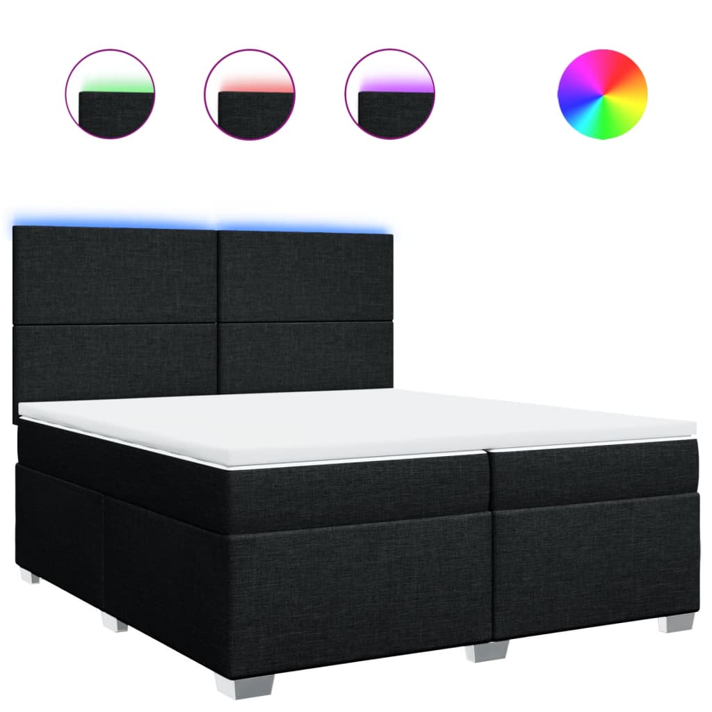 Κρεβάτι Boxspring με Στρώμα Μαύρο 200x200 εκ. Υφασμάτινο - Pakobazaar