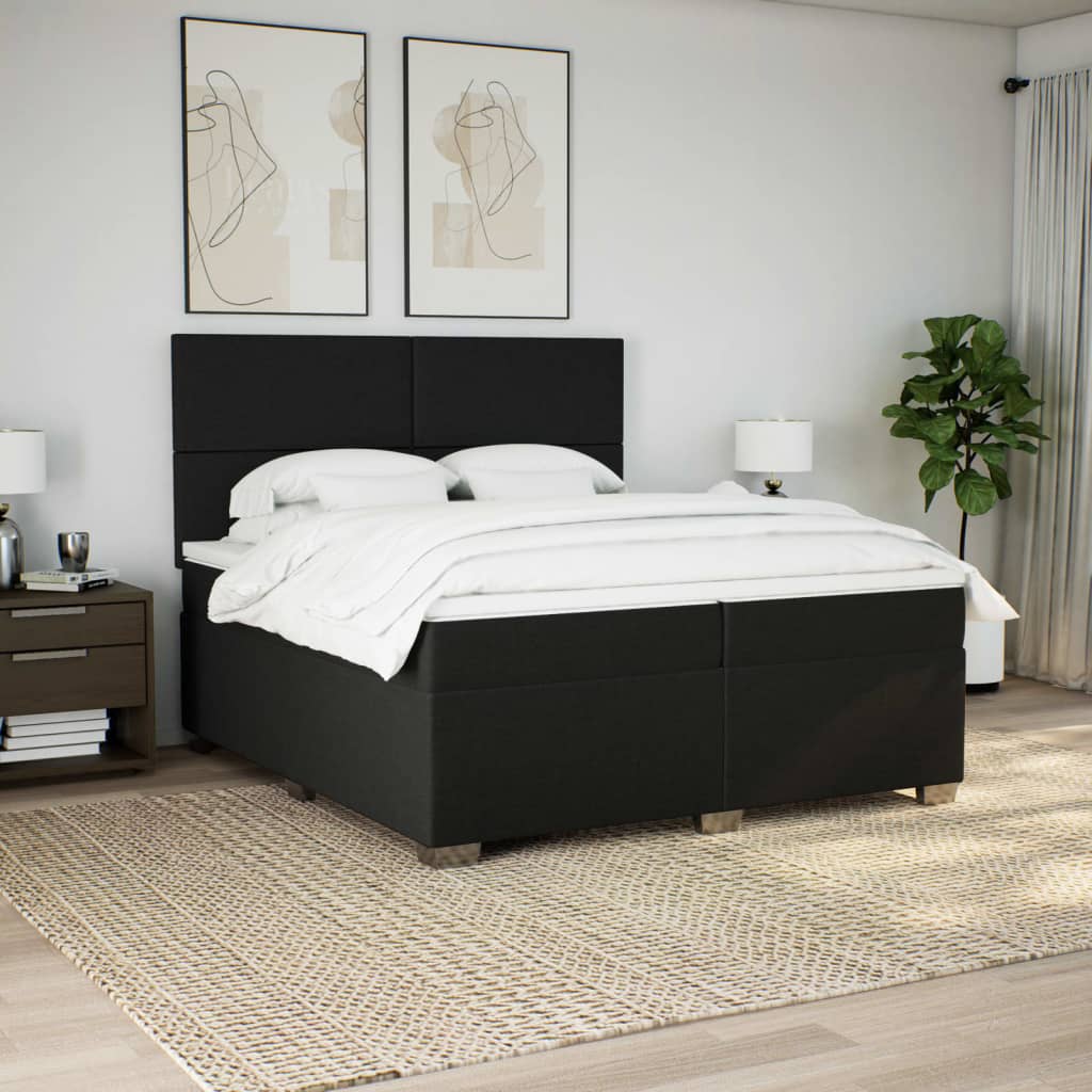 Κρεβάτι Boxspring με Στρώμα Μαύρο 200x200 εκ. Υφασμάτινο - Pakobazaar