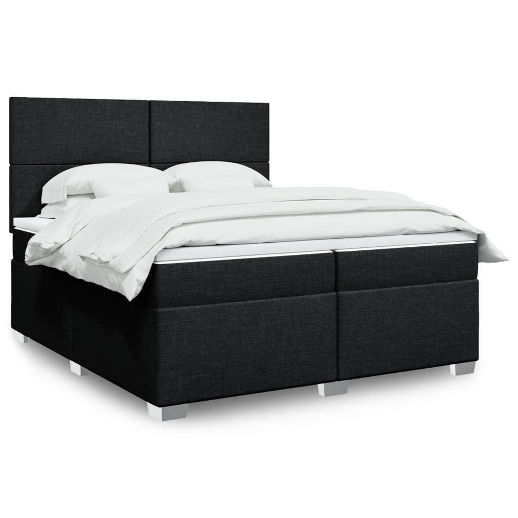 Κρεβάτι Boxspring με Στρώμα Μαύρο 200x200 εκ. Υφασμάτινο - Pakobazaar