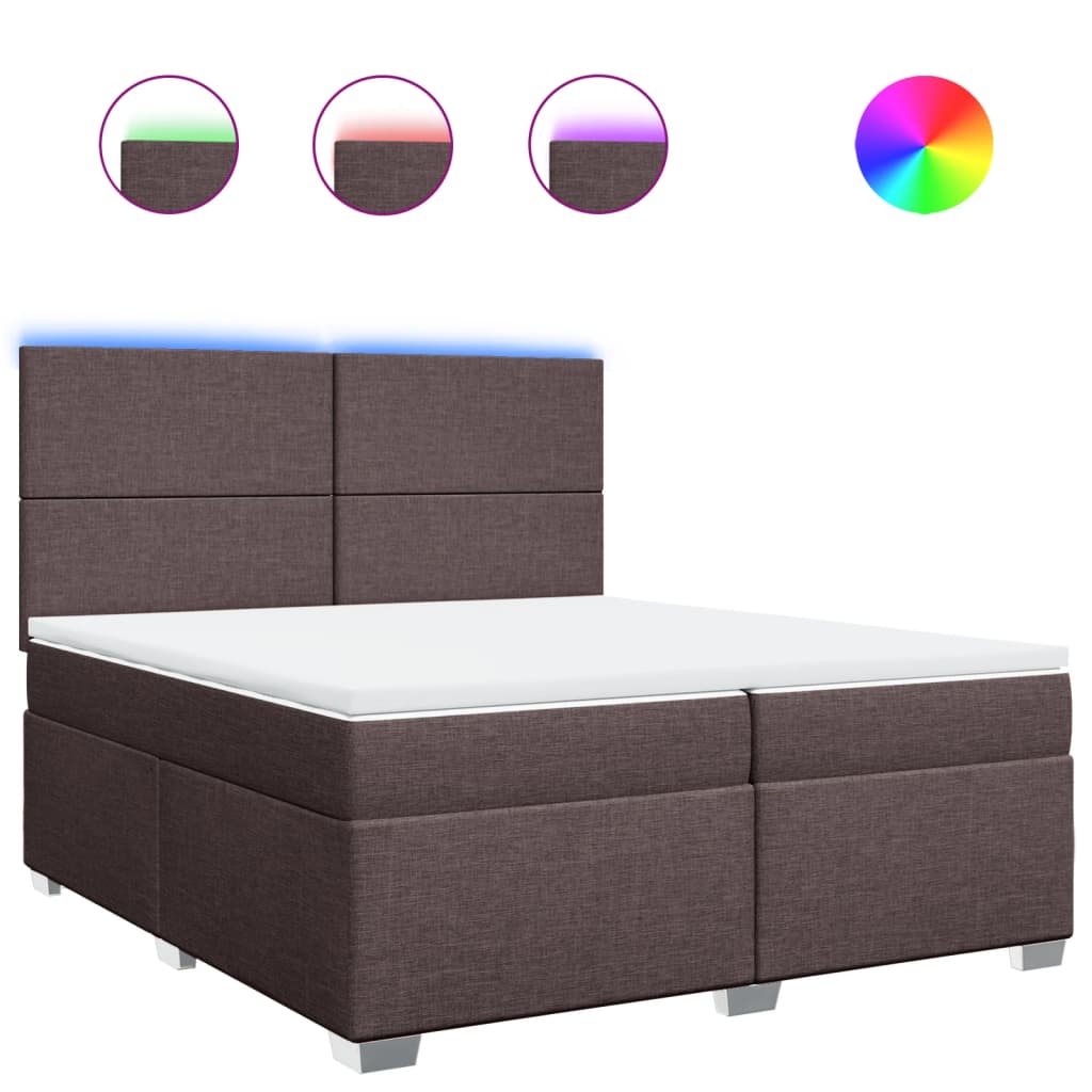 Κρεβάτι Boxspring με Στρώμα Σκούρο Καφέ 200x200 εκ. Υφασμάτινο - Pakobazaar