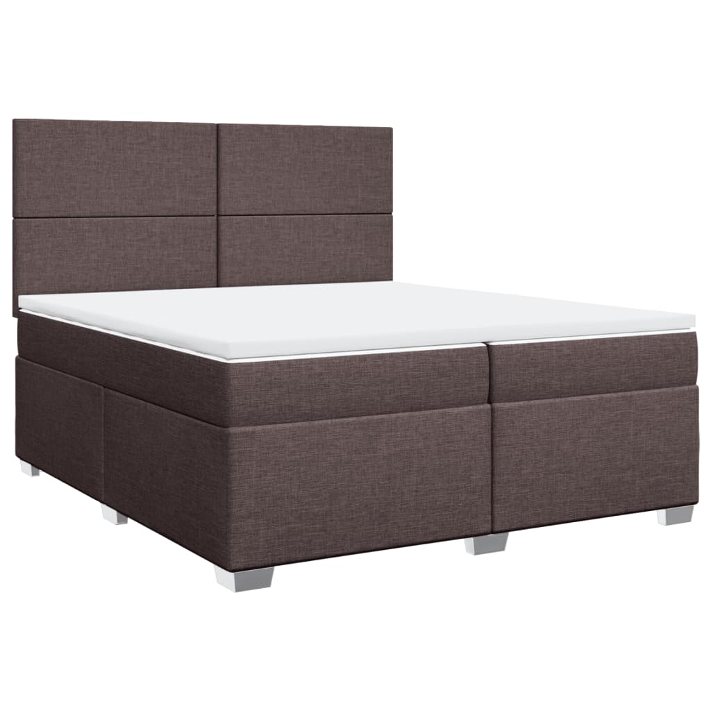 Κρεβάτι Boxspring με Στρώμα Σκούρο Καφέ 200x200 εκ. Υφασμάτινο - Pakobazaar