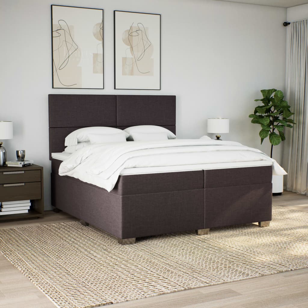 Κρεβάτι Boxspring με Στρώμα Σκούρο Καφέ 200x200 εκ. Υφασμάτινο - Pakobazaar