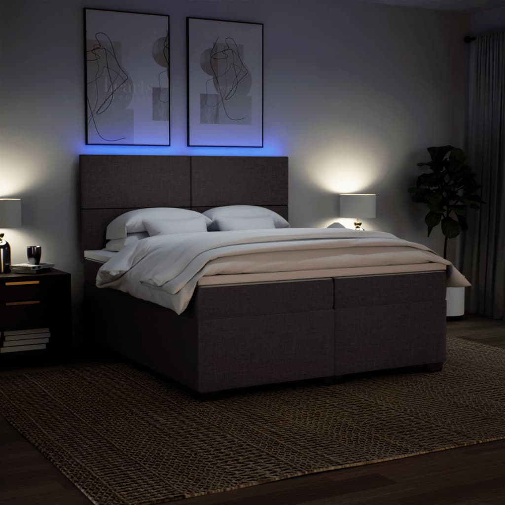 Κρεβάτι Boxspring με Στρώμα Σκούρο Καφέ 200x200 εκ. Υφασμάτινο - Pakobazaar