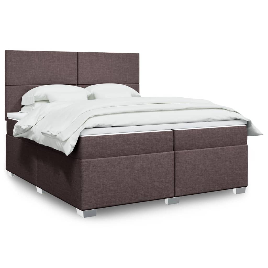Κρεβάτι Boxspring με Στρώμα Σκούρο Καφέ 200x200 εκ. Υφασμάτινο - Pakobazaar