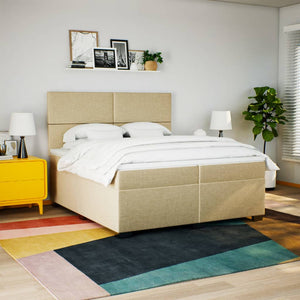 Κρεβάτι Boxspring με Στρώμα Κρεμ 200x200 εκ. Υφασμάτινο - Pakobazaar