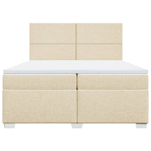 Κρεβάτι Boxspring με Στρώμα Κρεμ 200x200 εκ. Υφασμάτινο - Pakobazaar