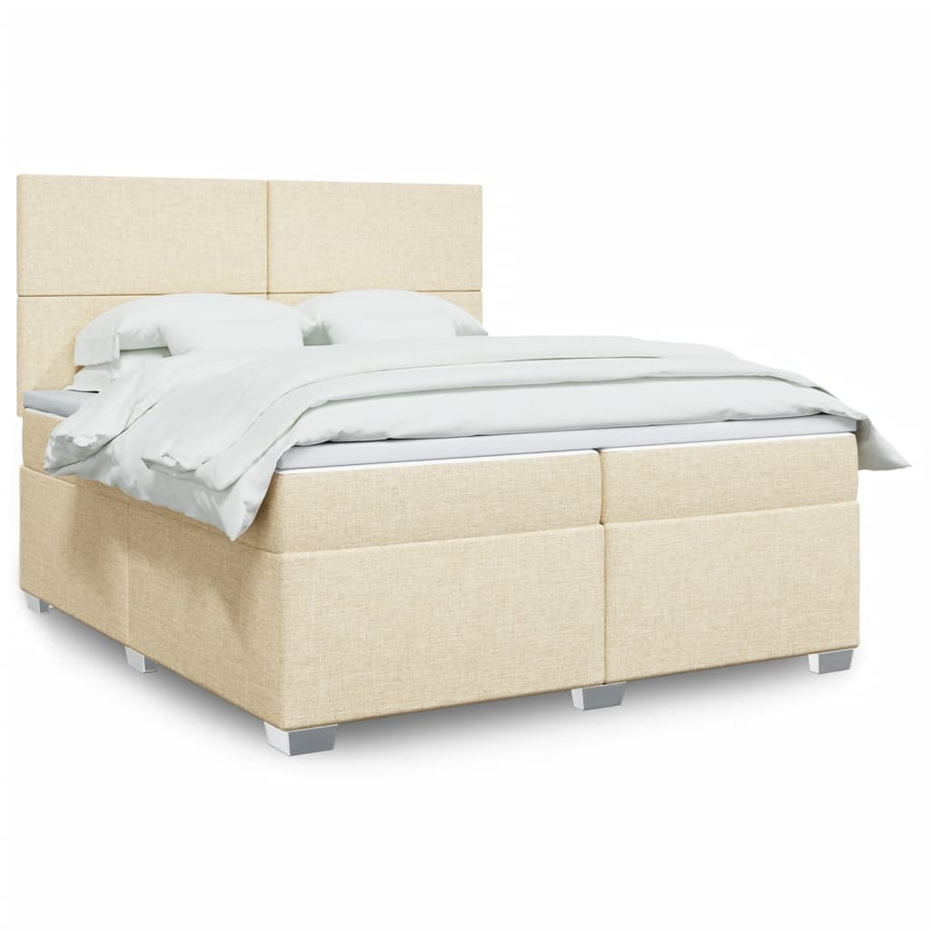 Κρεβάτι Boxspring με Στρώμα Κρεμ 200x200 εκ. Υφασμάτινο - Pakobazaar