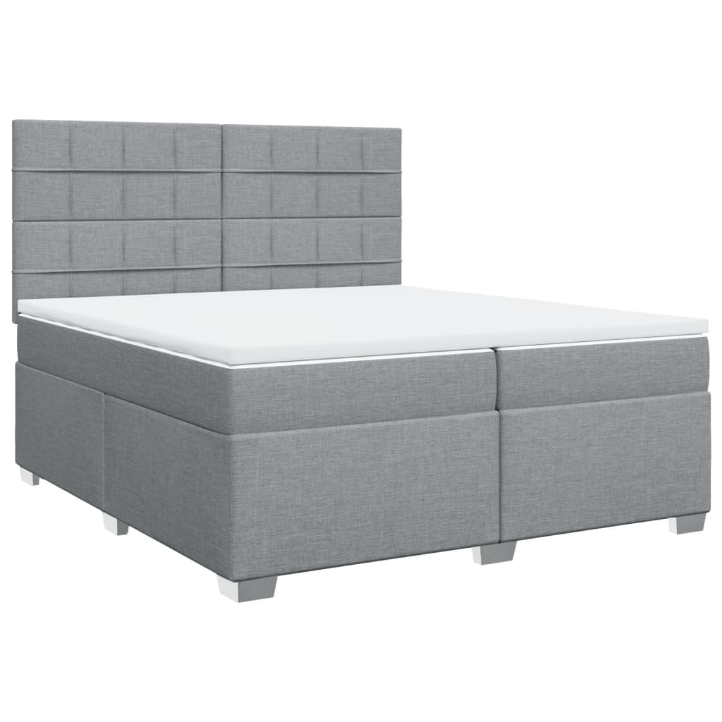 Κρεβάτι Boxspring με Στρώμα Ανοιχτό Γκρι 200x200 εκ. Υφασμάτινο - Pakobazaar