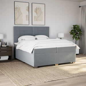 Κρεβάτι Boxspring με Στρώμα Ανοιχτό Γκρι 200x200 εκ. Υφασμάτινο - Pakobazaar