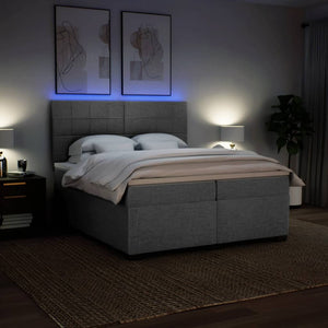 Κρεβάτι Boxspring με Στρώμα Ανοιχτό Γκρι 200x200 εκ. Υφασμάτινο - Pakobazaar