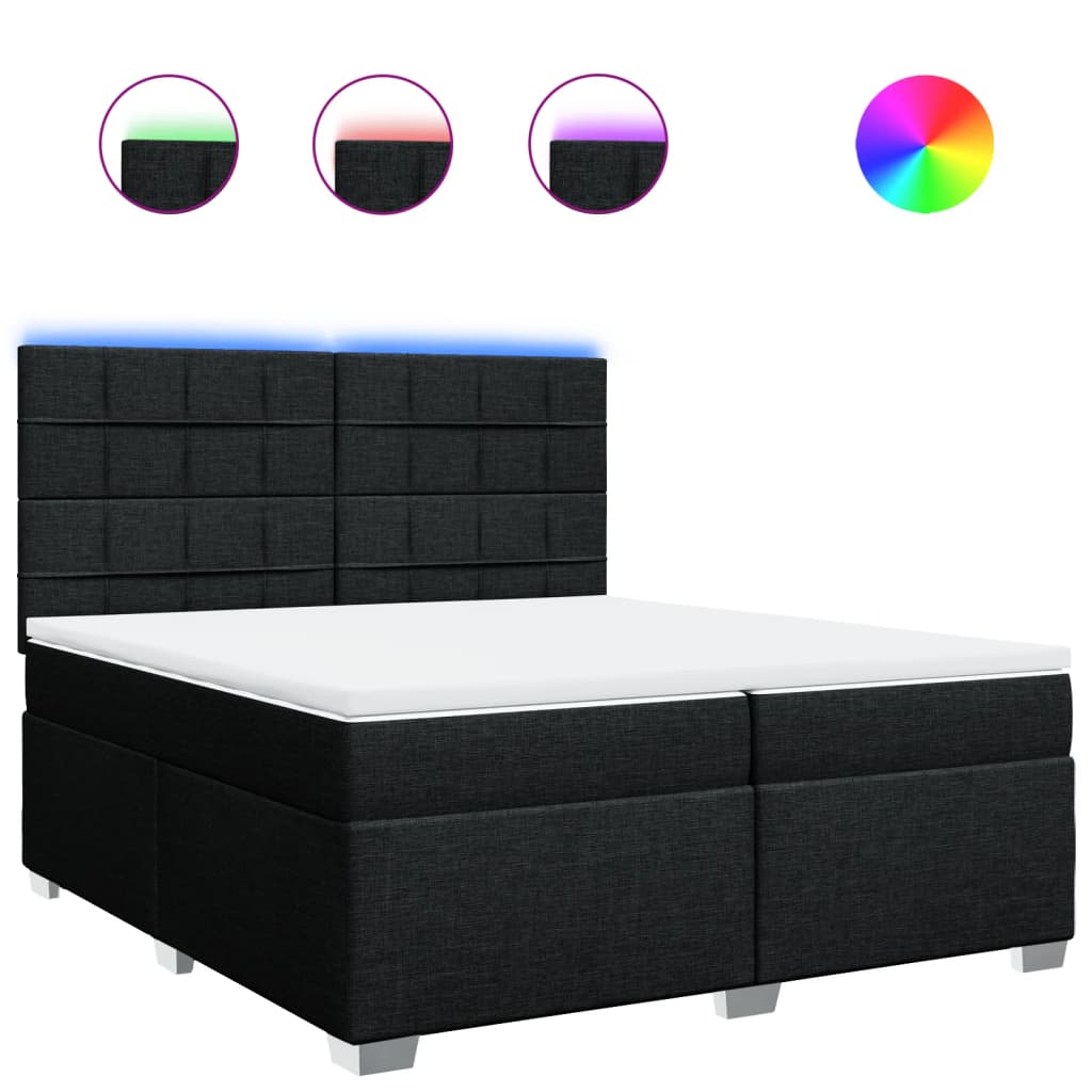 Κρεβάτι Boxspring με Στρώμα Μαύρο 200x200 εκ. Υφασμάτινο - Pakobazaar