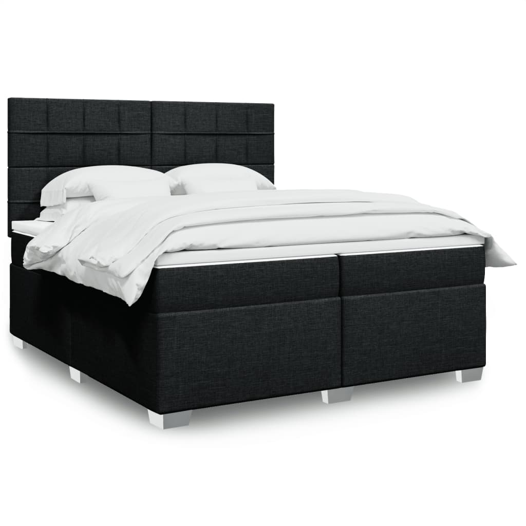 Κρεβάτι Boxspring με Στρώμα Μαύρο 200x200 εκ. Υφασμάτινο - Pakobazaar