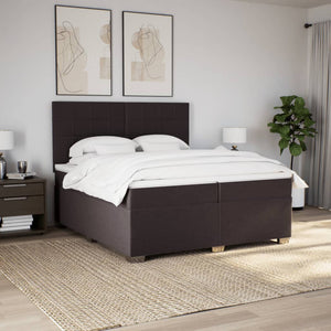 Κρεβάτι Boxspring με Στρώμα Σκούρο Καφέ 200x200 εκ. Υφασμάτινο - Pakobazaar