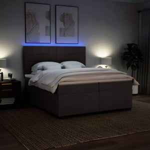 Κρεβάτι Boxspring με Στρώμα Σκούρο Καφέ 200x200 εκ. Υφασμάτινο - Pakobazaar