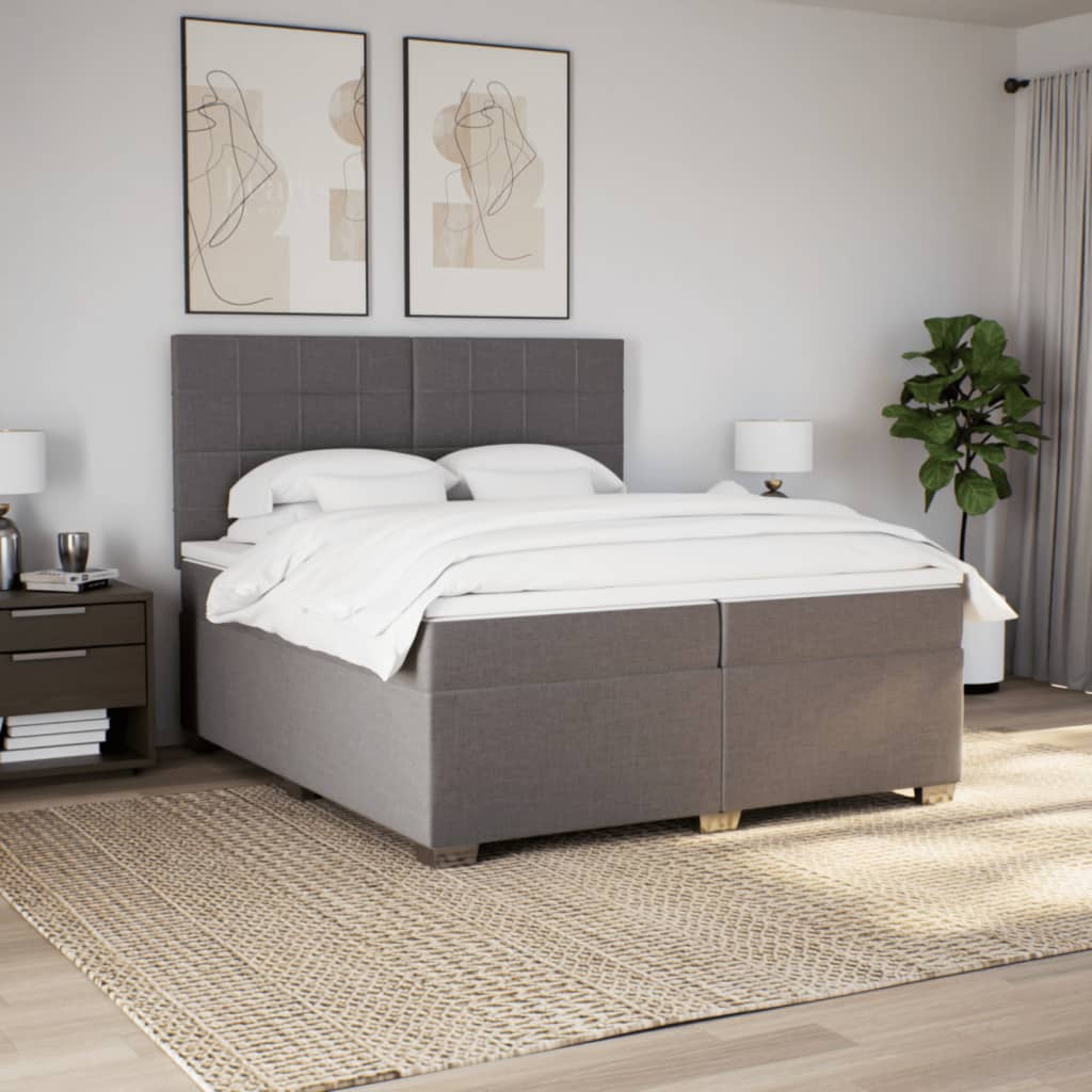 Κρεβάτι Boxspring με Στρώμα Taupe 200x200 εκ. Υφασμάτινο - Pakobazaar