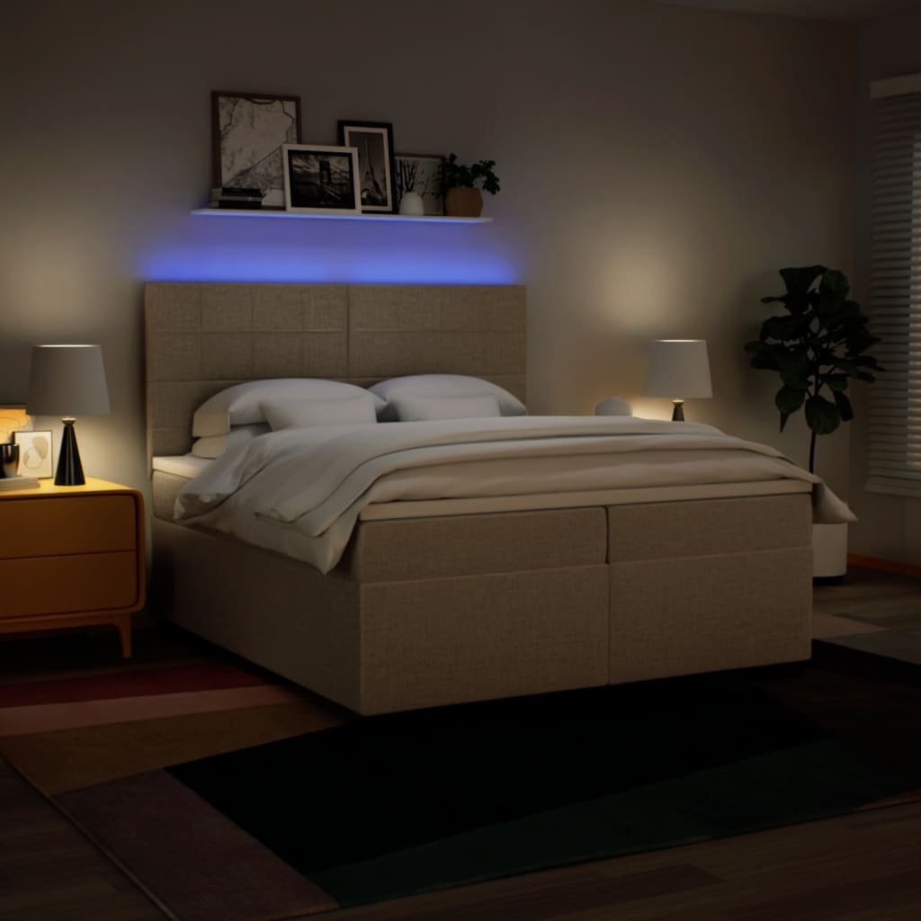 Κρεβάτι Boxspring με Στρώμα Κρεμ 200x200 εκ. Υφασμάτινο