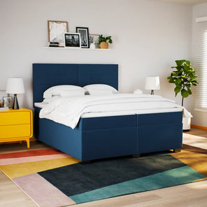 Κρεβάτι Boxspring με Στρώμα Μπλε 200x200 εκ. Υφασμάτινο - Pakobazaar
