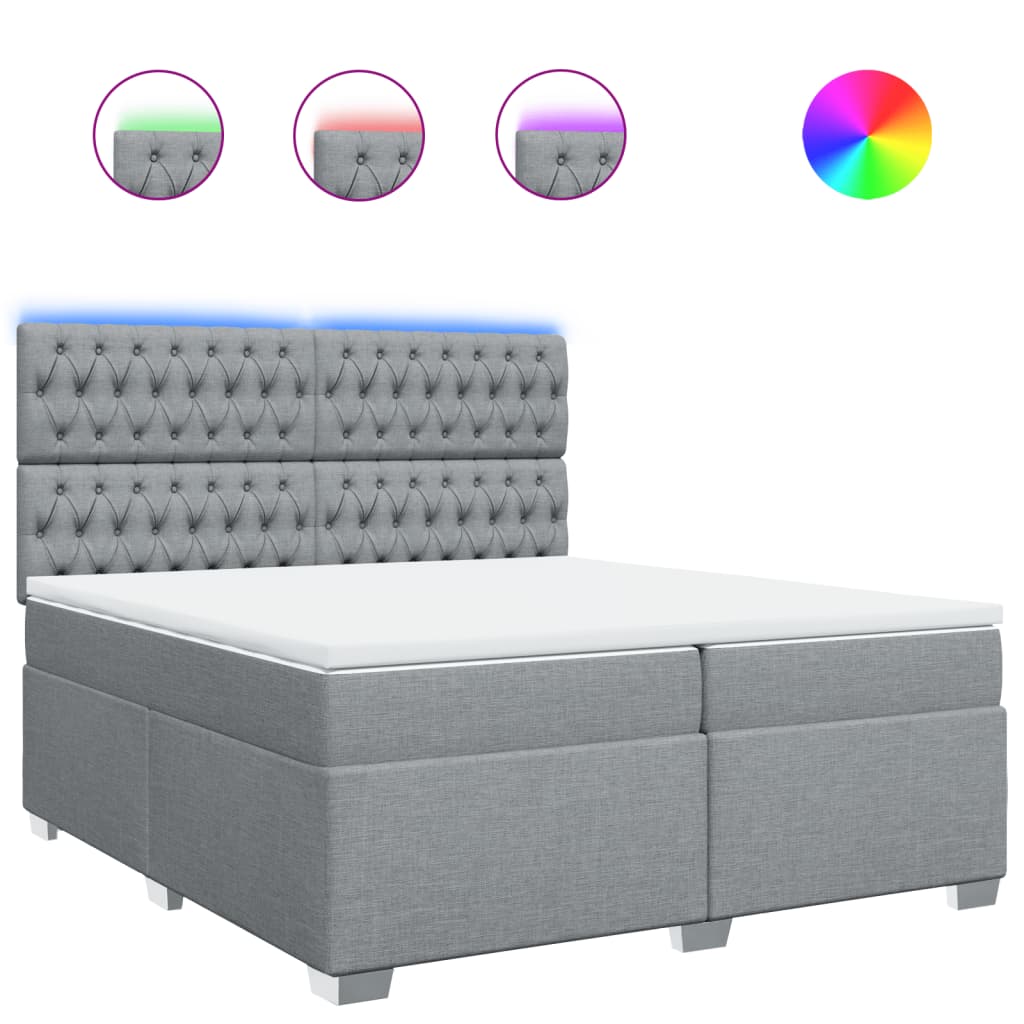 Κρεβάτι Boxspring με Στρώμα Ανοιχτό Γκρι 200x200 εκ. Υφασμάτινο - Pakobazaar