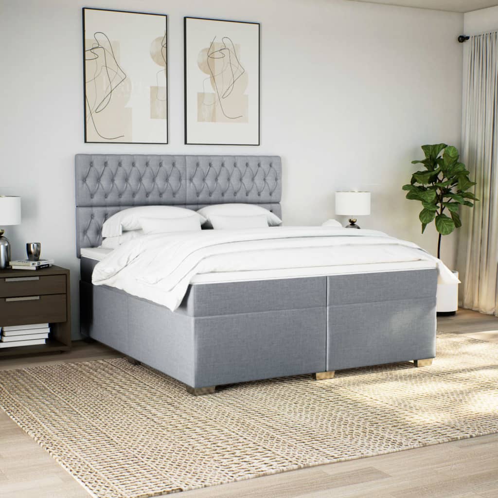 Κρεβάτι Boxspring με Στρώμα Ανοιχτό Γκρι 200x200 εκ. Υφασμάτινο - Pakobazaar