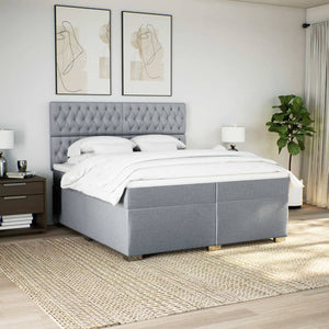 Κρεβάτι Boxspring με Στρώμα Ανοιχτό Γκρι 200x200 εκ. Υφασμάτινο - Pakobazaar