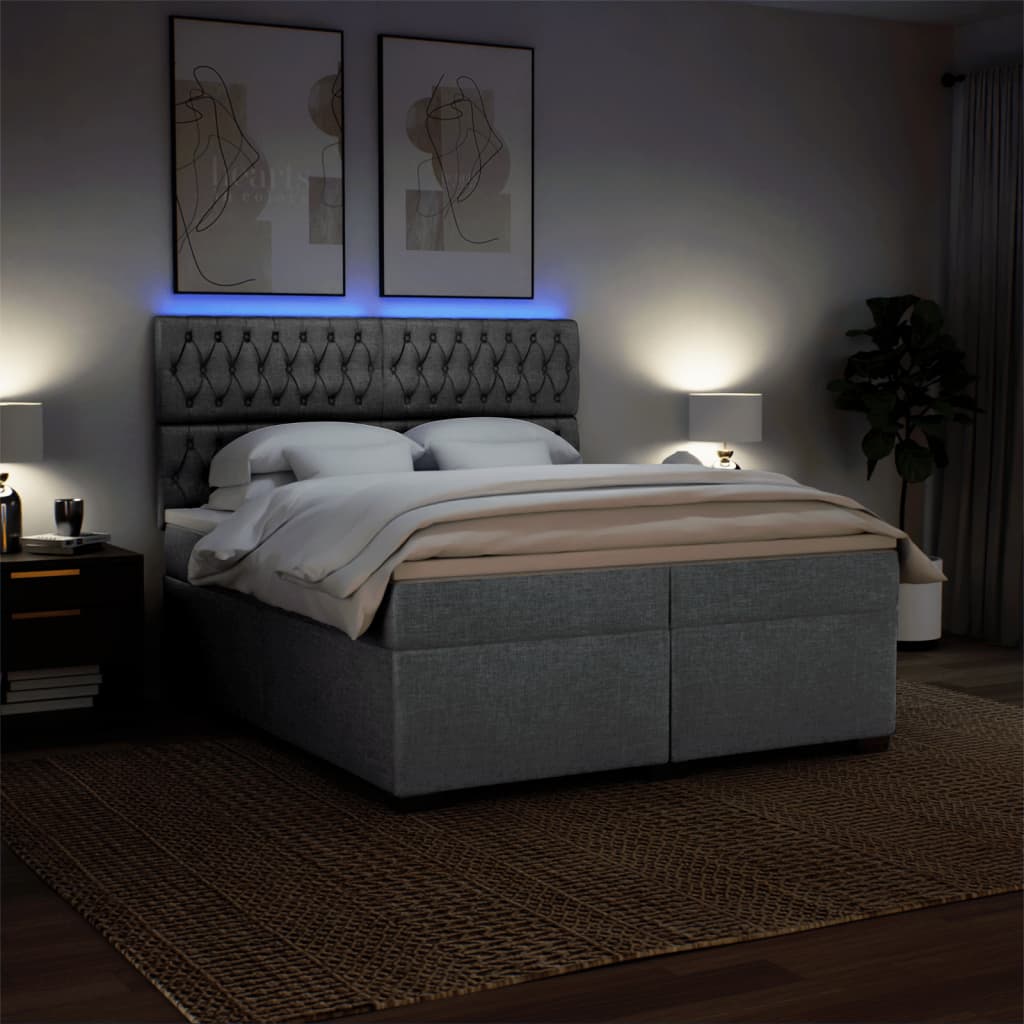 Κρεβάτι Boxspring με Στρώμα Ανοιχτό Γκρι 200x200 εκ. Υφασμάτινο - Pakobazaar