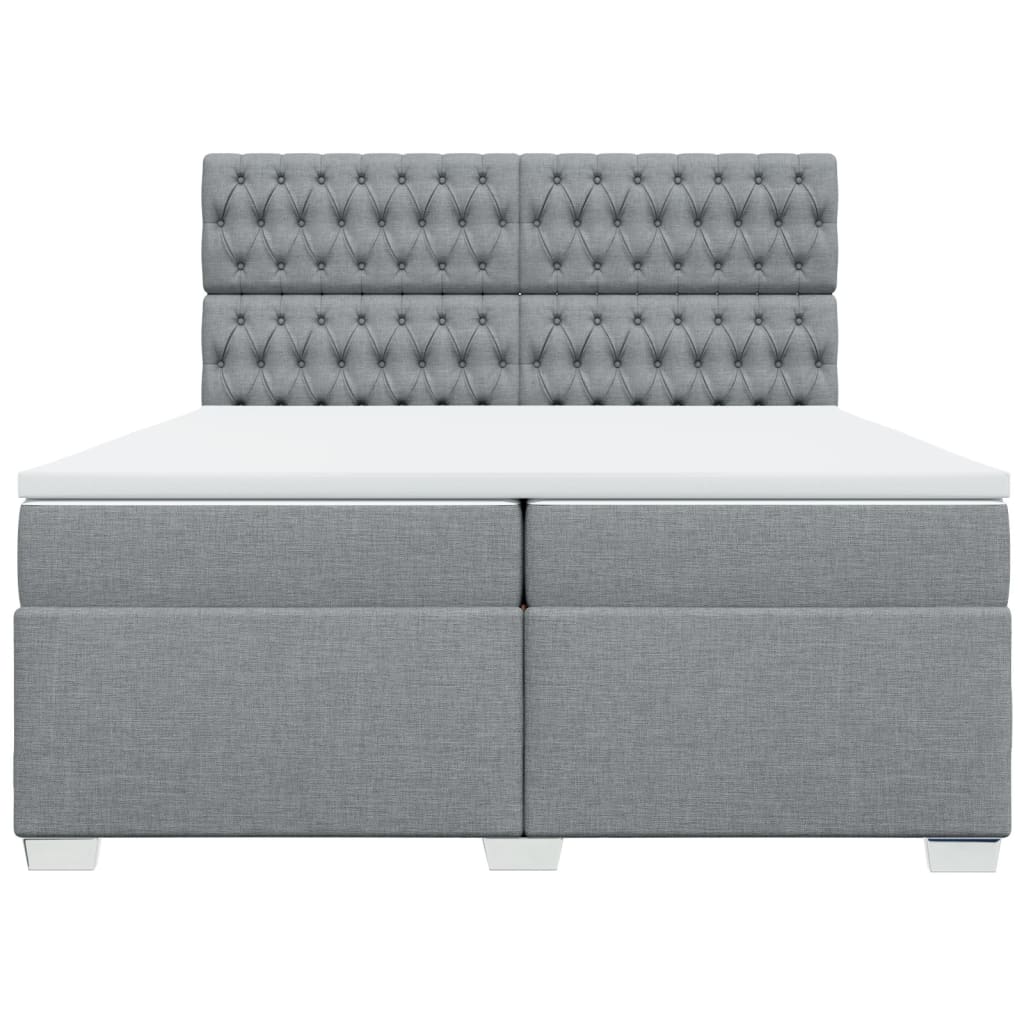 Κρεβάτι Boxspring με Στρώμα Ανοιχτό Γκρι 200x200 εκ. Υφασμάτινο - Pakobazaar