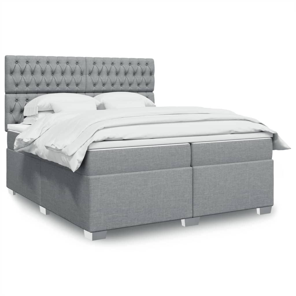Κρεβάτι Boxspring με Στρώμα Ανοιχτό Γκρι 200x200 εκ. Υφασμάτινο - Pakobazaar
