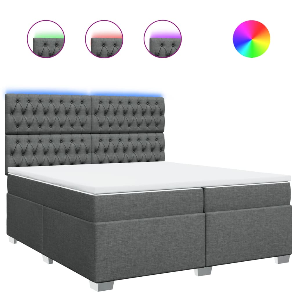 Κρεβάτι Boxspring με Στρώμα Σκούρο Γκρι 200x200 εκ. Υφασμάτινο - Pakobazaar