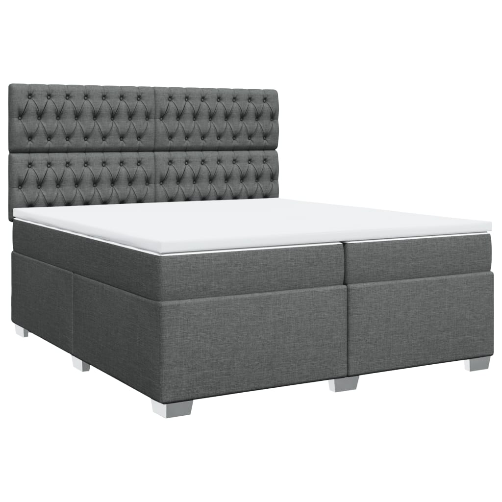 Κρεβάτι Boxspring με Στρώμα Σκούρο Γκρι 200x200 εκ. Υφασμάτινο - Pakobazaar