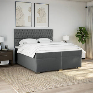 Κρεβάτι Boxspring με Στρώμα Σκούρο Γκρι 200x200 εκ. Υφασμάτινο - Pakobazaar