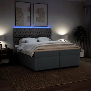 Κρεβάτι Boxspring με Στρώμα Σκούρο Γκρι 200x200 εκ. Υφασμάτινο - Pakobazaar