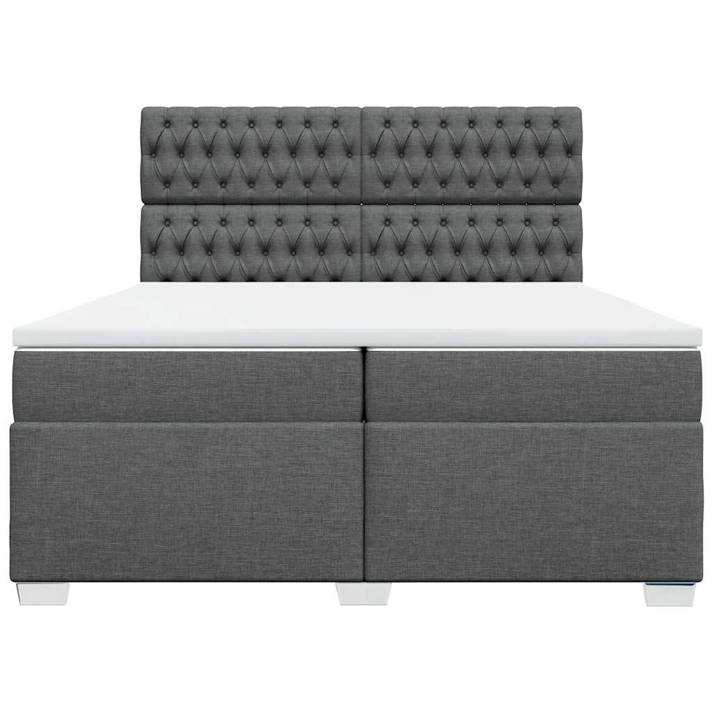 Κρεβάτι Boxspring με Στρώμα Σκούρο Γκρι 200x200 εκ. Υφασμάτινο - Pakobazaar