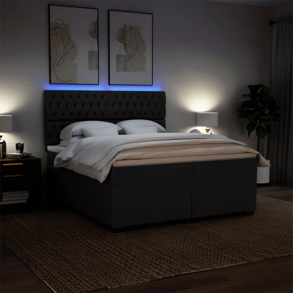 Κρεβάτι Boxspring με Στρώμα Μαύρο 200x200 εκ. Υφασμάτινο - Pakobazaar