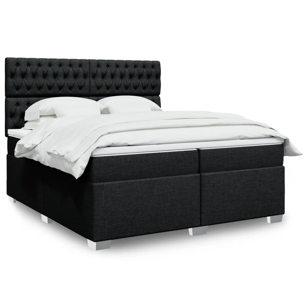 Κρεβάτι Boxspring με Στρώμα Μαύρο 200x200 εκ. Υφασμάτινο - Pakobazaar