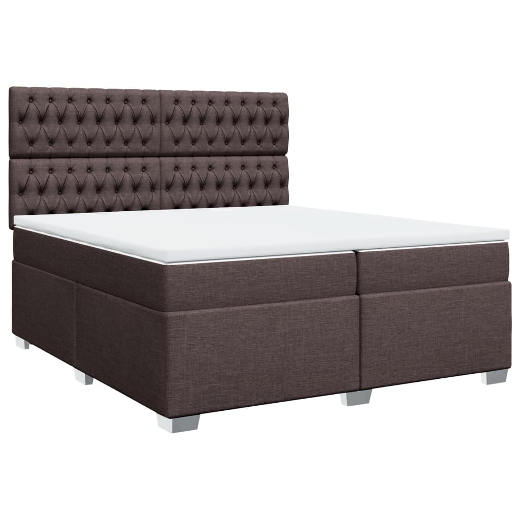 Κρεβάτι Boxspring με Στρώμα Σκούρο Καφέ 200x200 εκ. Υφασμάτινο - Pakobazaar
