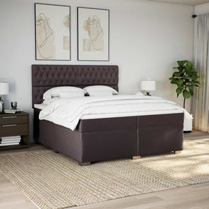 Κρεβάτι Boxspring με Στρώμα Σκούρο Καφέ 200x200 εκ. Υφασμάτινο - Pakobazaar